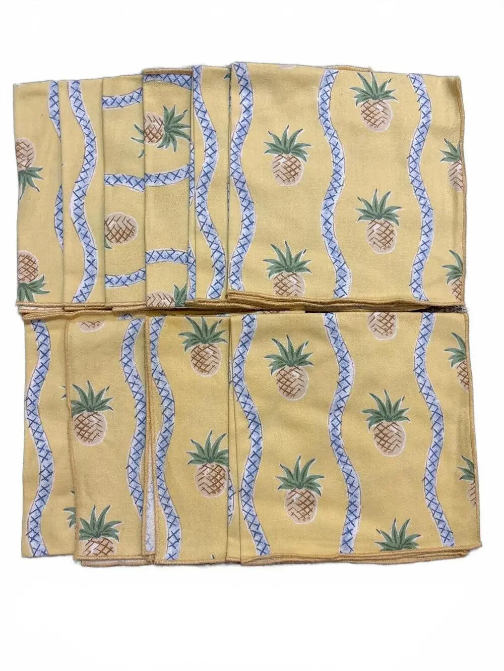 Vintage P Kaufmann Serendipity Yellow Pineapple Cloth Dinner Napkins Set of 10
